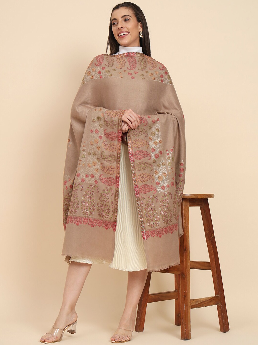 

Pashmoda Paisely Woven Design Shawl, Beige
