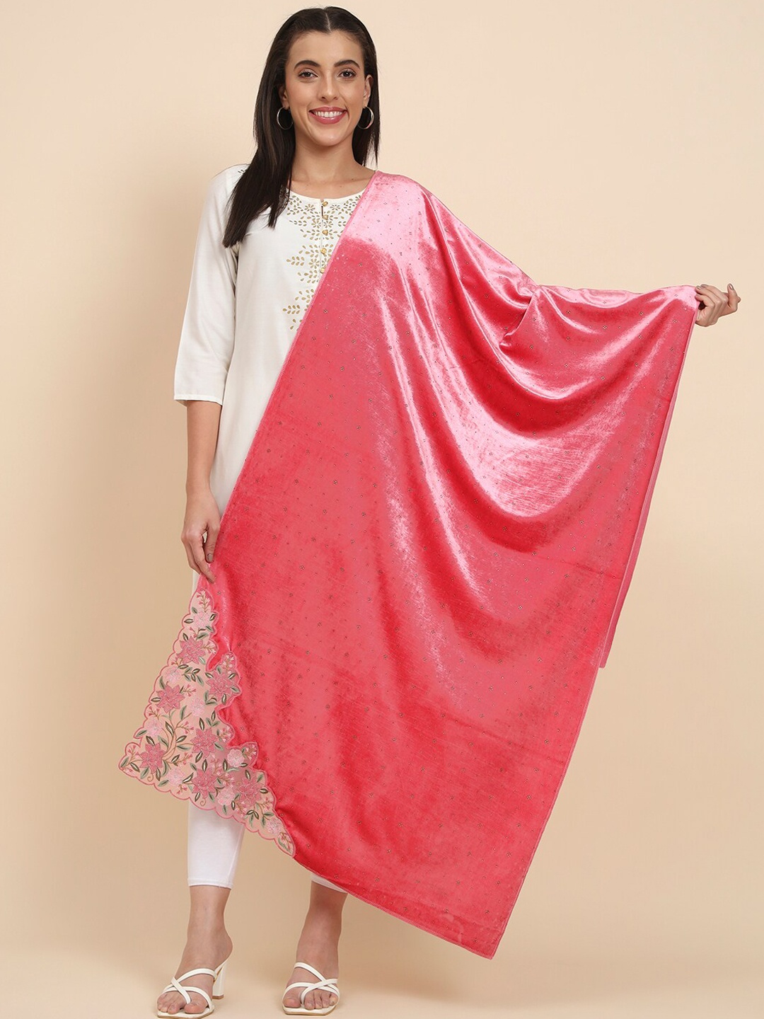 

Pashmoda Embroidered Velvet Shawl, Pink