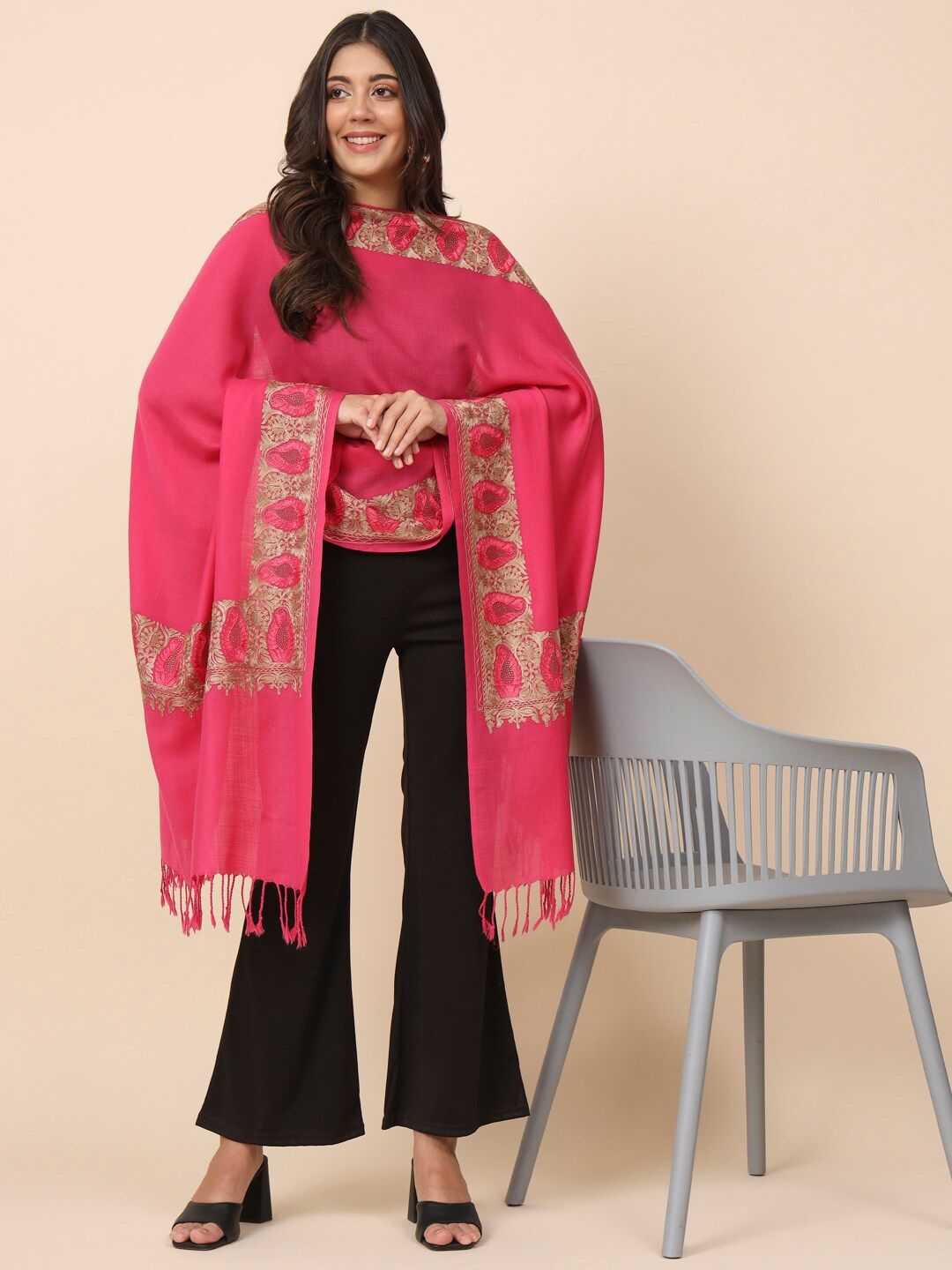 

Pashmoda Paisley Embroidered Shawl, Pink