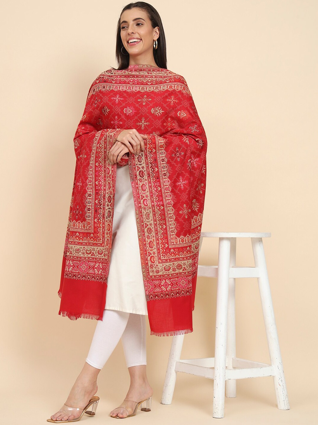 

Pashmoda Jamawar Paisley Woven Design Shawl, Maroon