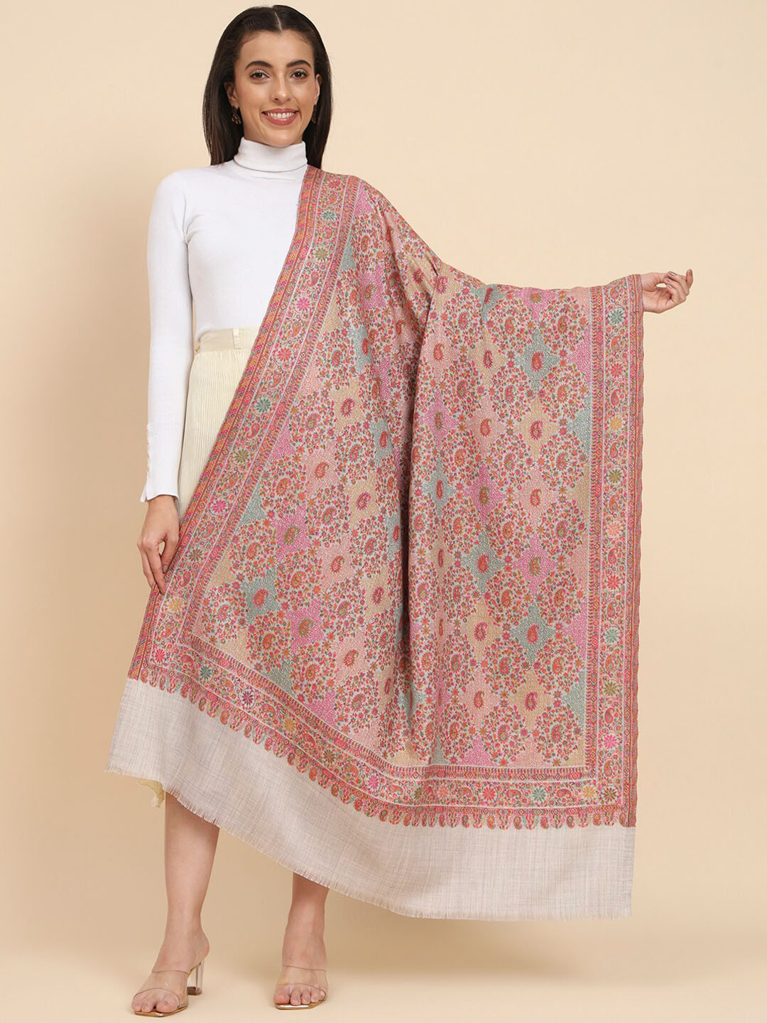 

Pashmoda Ethnic Motifs Woven Design Shawl, Grey