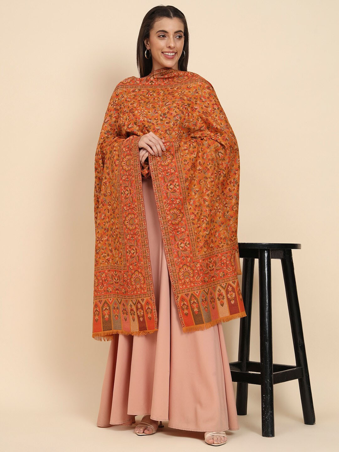 

Pashmoda Floral Woven Design Shawl, Mustard