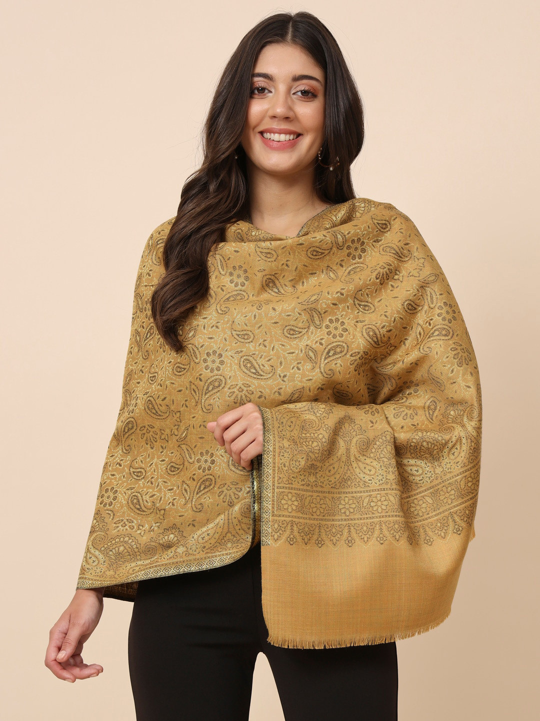 

Pashmoda Ethnic Motifs Woven Design Shawl, Yellow