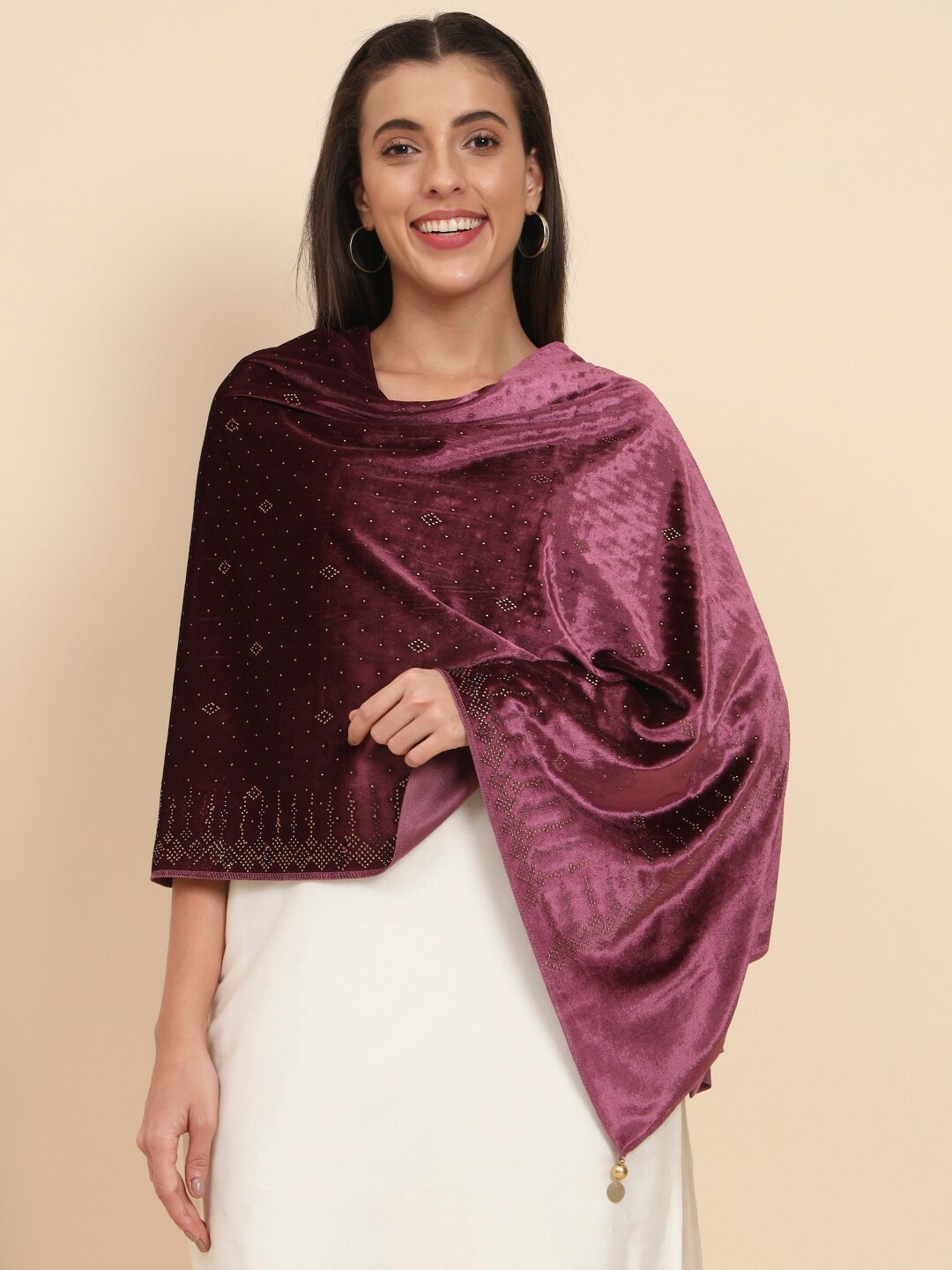 

Pashmoda Embellished Beads & Stones Velvet Shawl, Mauve
