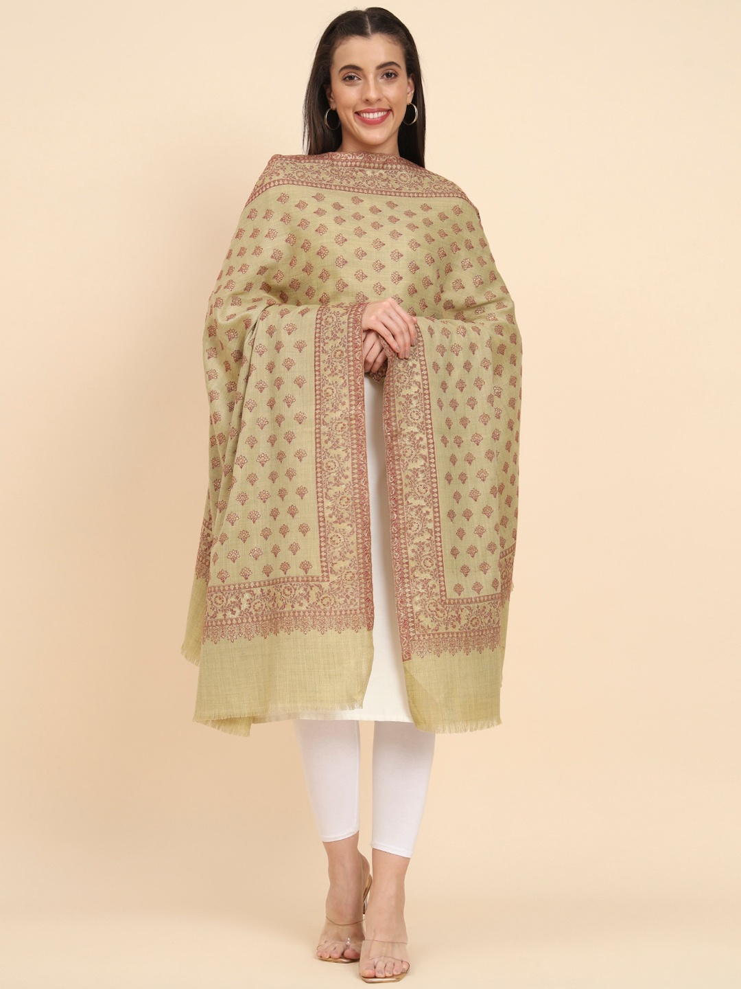 

Pashmoda Floral Woven Design Shawl, Green