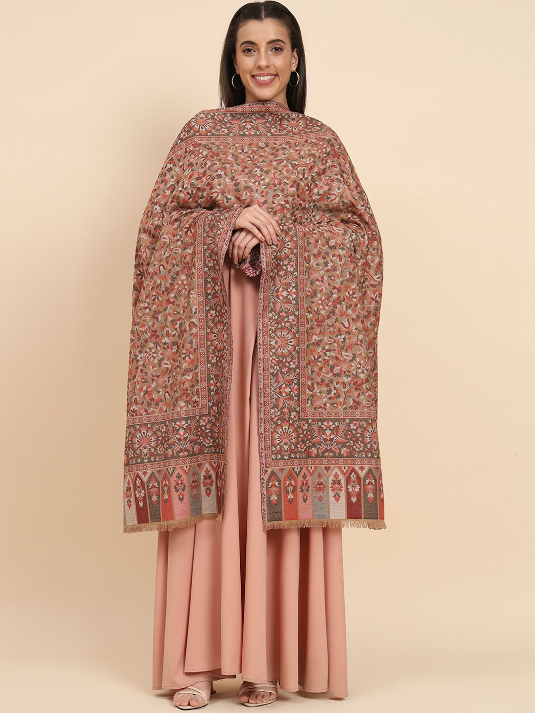 

Pashmoda Floral Woven Design Shawl, Beige