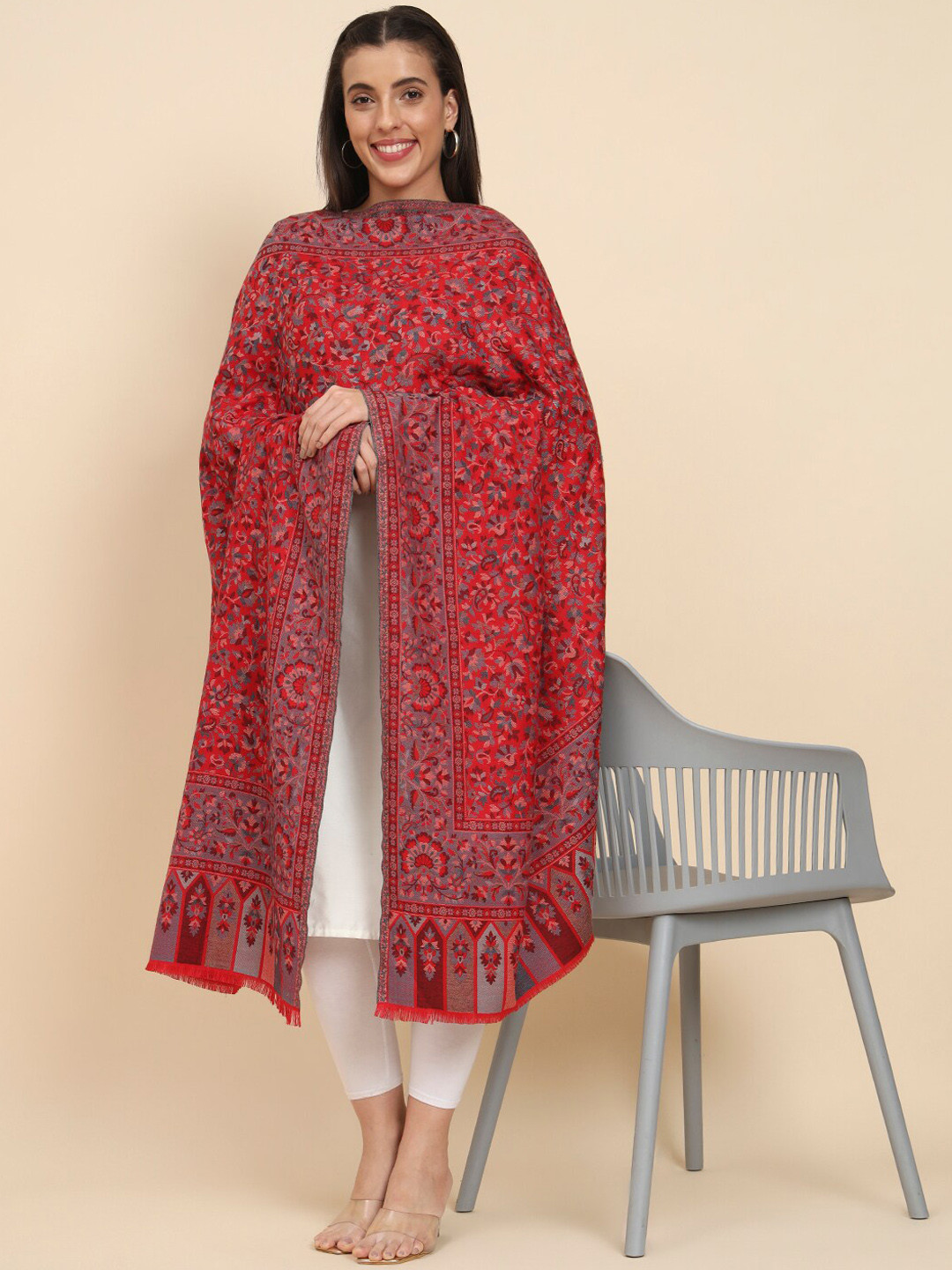 

Pashmoda Floral Woven Design Shawl, Maroon
