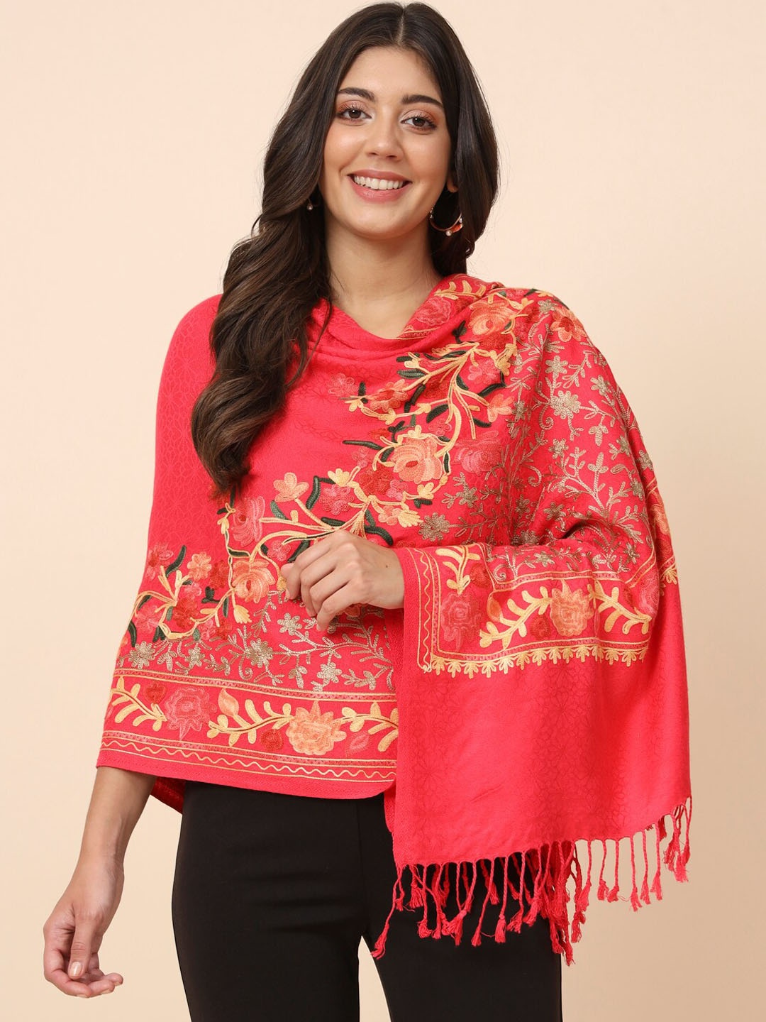 

Pashmoda Floral Embroidered Shawl, Pink