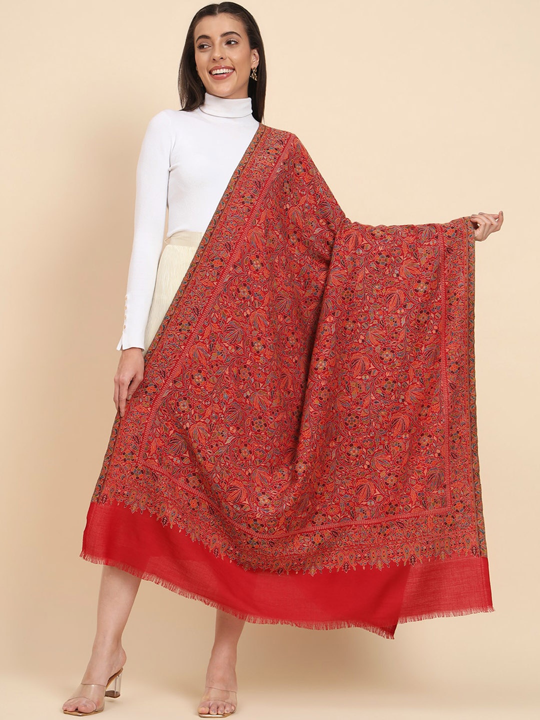 

Pashmoda Women Kaani Woven Design Shawl, Maroon