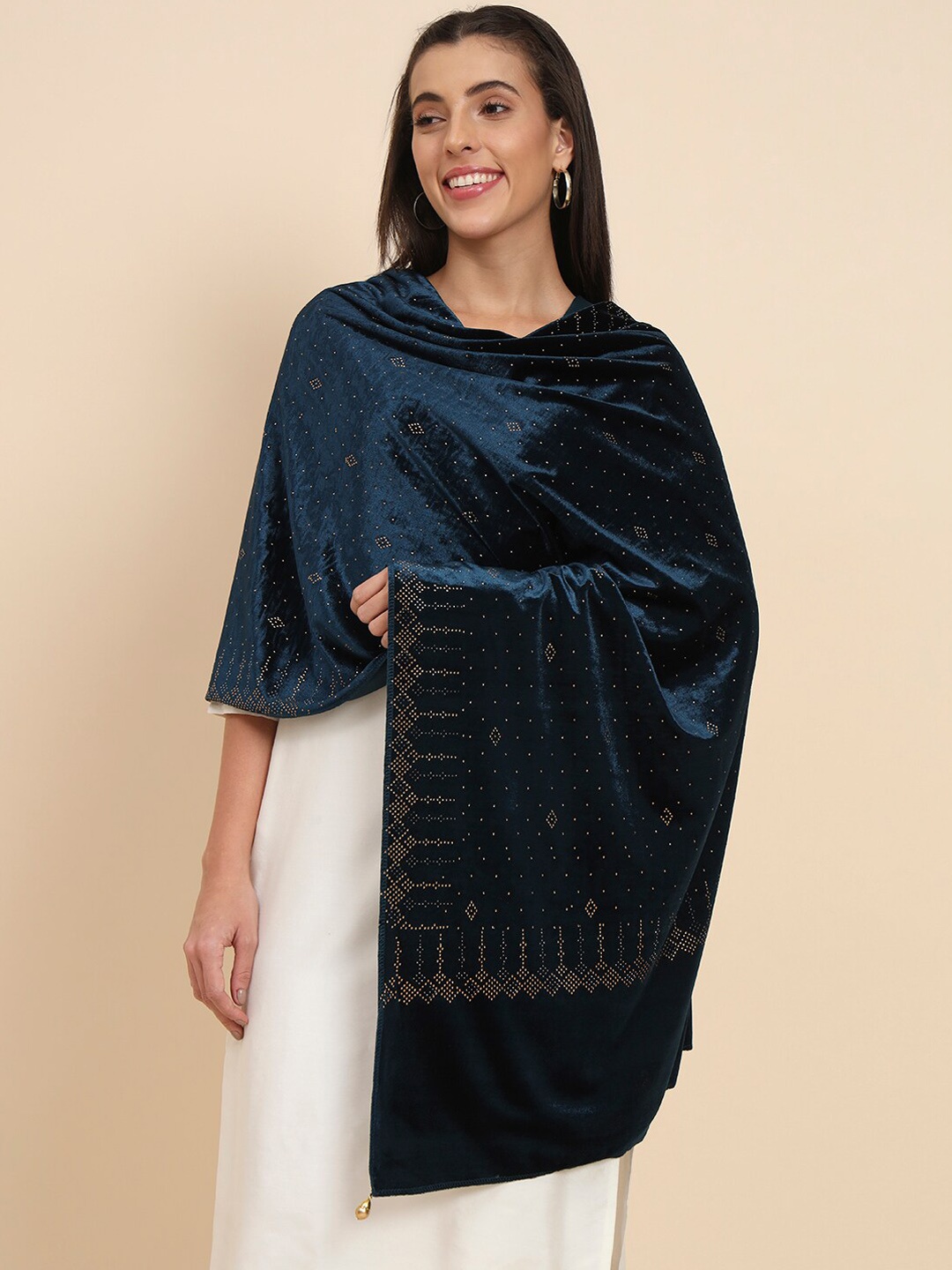 

Pashmoda Crystal Work Velvet Shawl, Blue