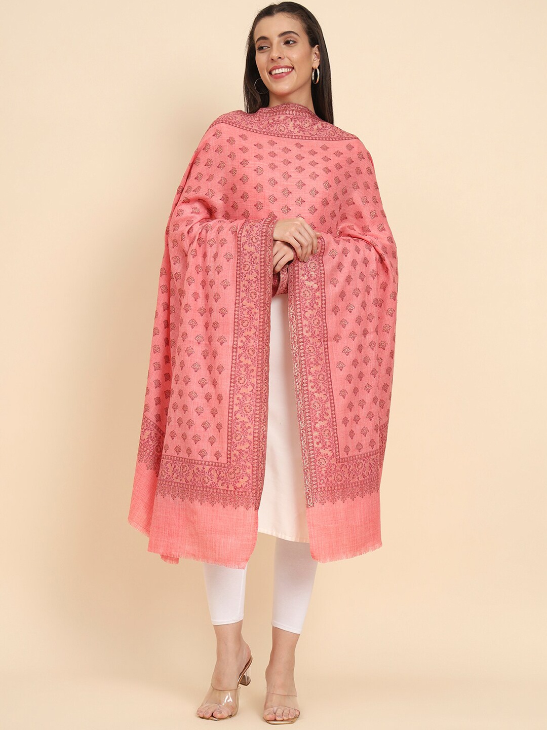 

Pashmoda Floral Kaani Woven Design Shawl, Peach