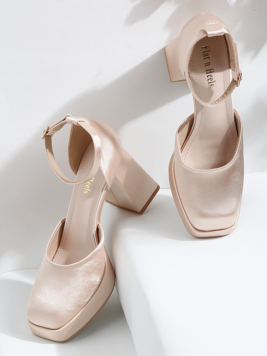 

Flat n Heels Square Toe Party Platform Heels With Ankle Loop, Gold
