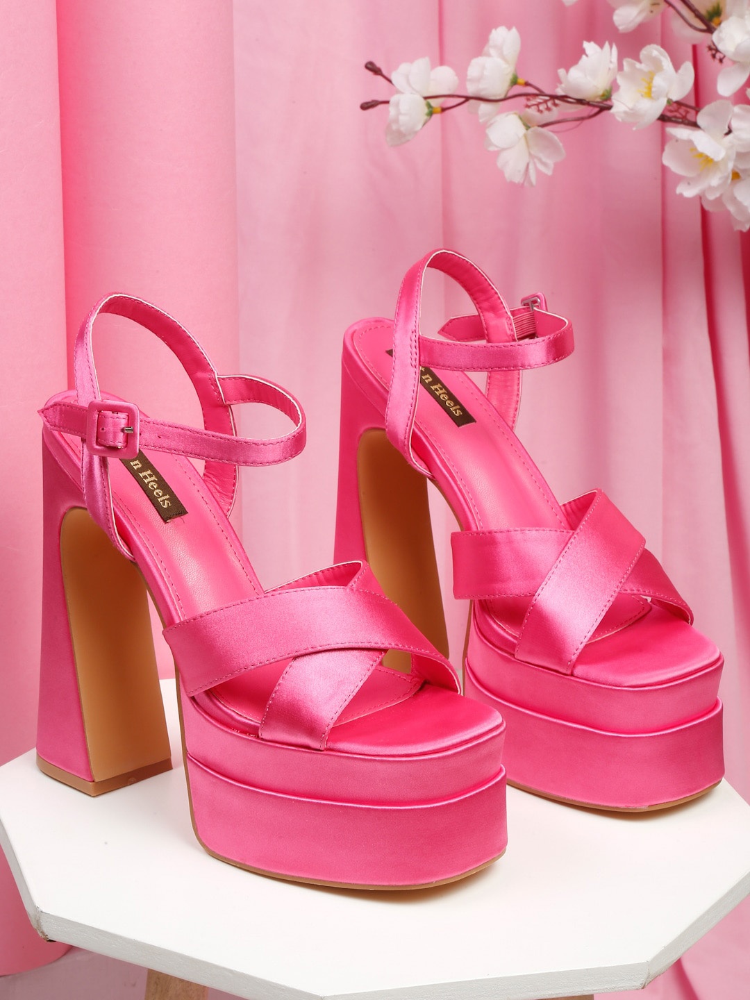 

Flat n Heels Cross Strap Party Platform Heels With Buckles, Fuchsia