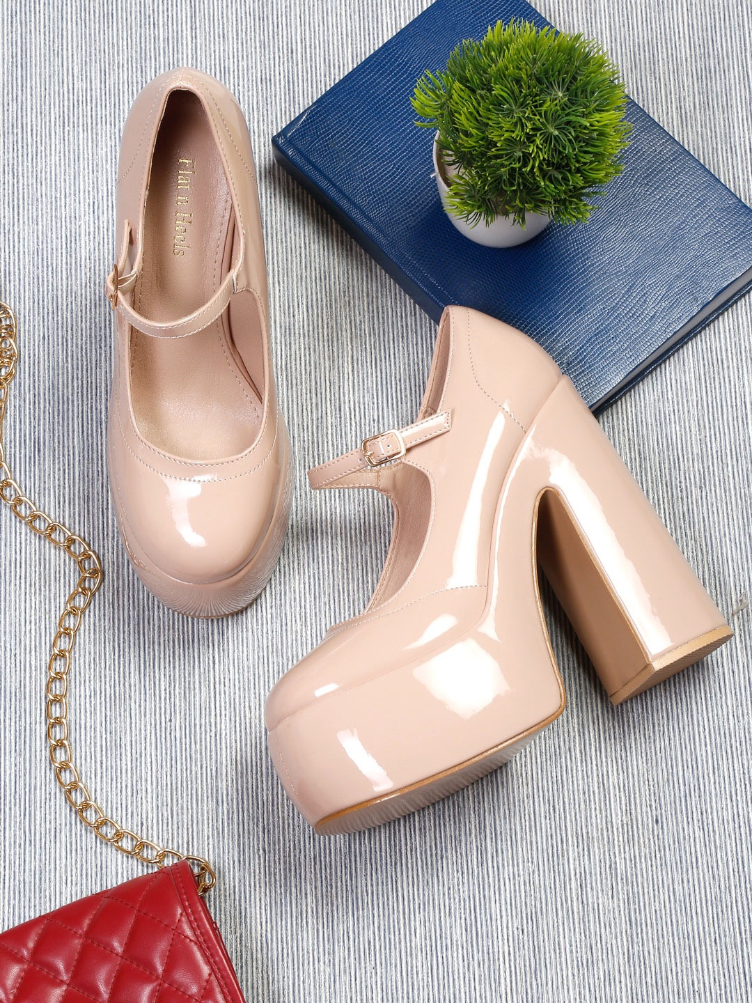 

Flat n Heels Round Toe Platform Heel Mary Janes, Beige