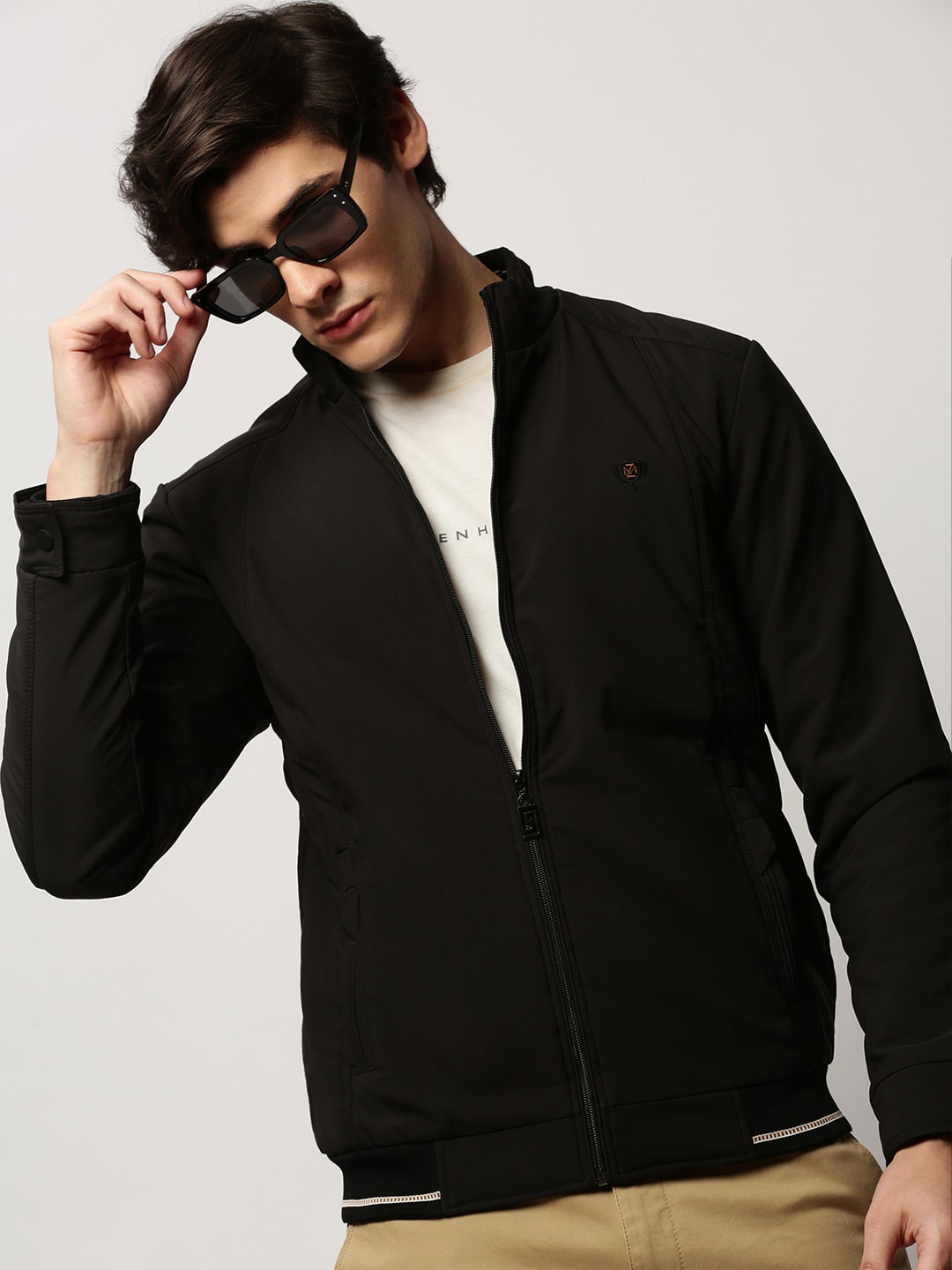 

SHOWOFF Mock Collar Windcheater Bomber Jacket, Black