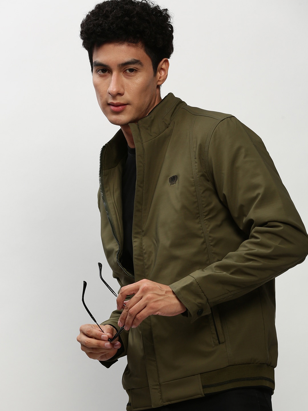 

SHOWOFF Mock Collar Windcheater Bomber Jacket, Olive