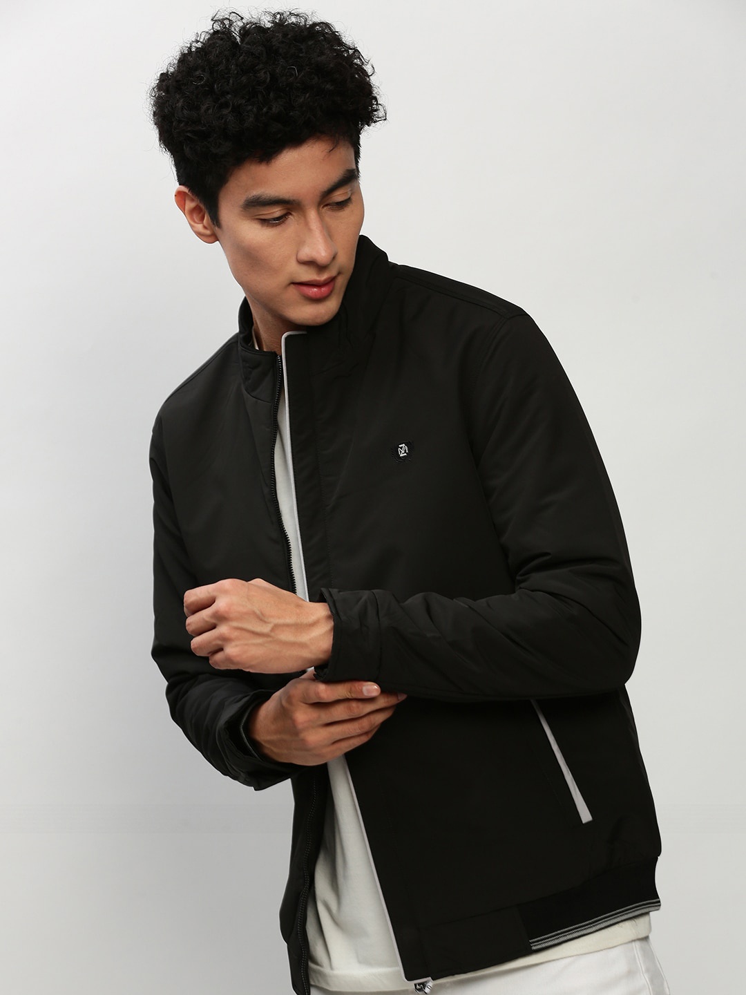 

SHOWOFF Mock Collar Windcheater Bomber Jacket, Black
