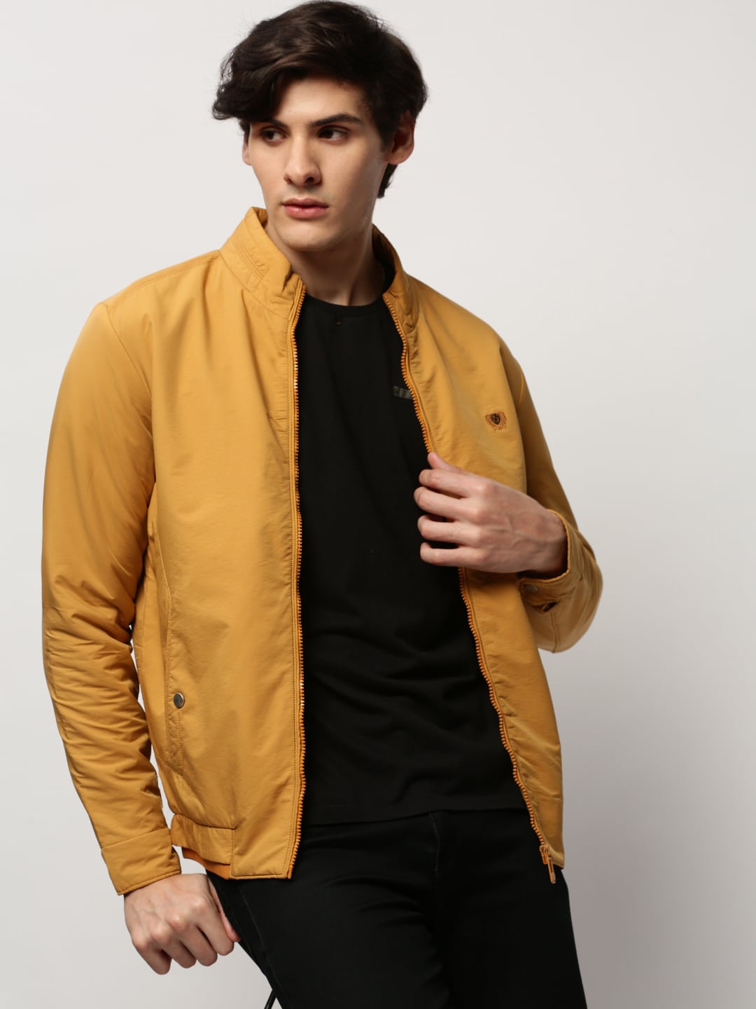 

SHOWOFF Mock Collar Windcheater Bomber Jacket, Mustard