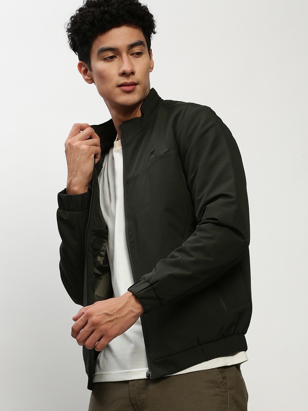 

SHOWOFF Mock Collar Windcheater Taslon Bomber Jacket, Olive