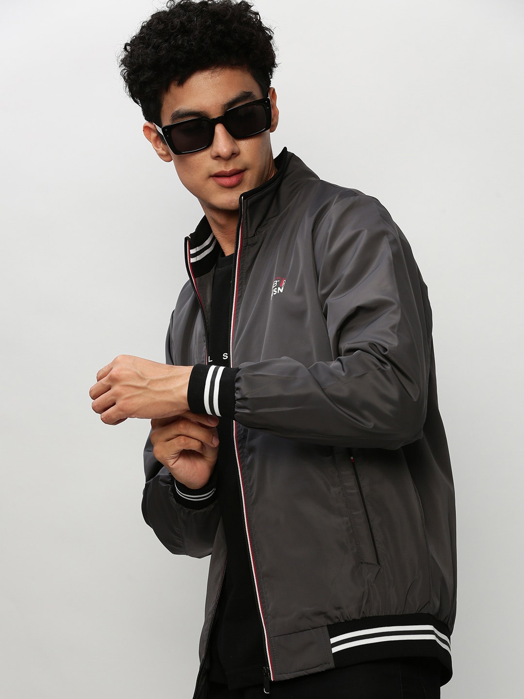 

SHOWOFF Mock Collar Windcheater Bomber Jacket, Grey