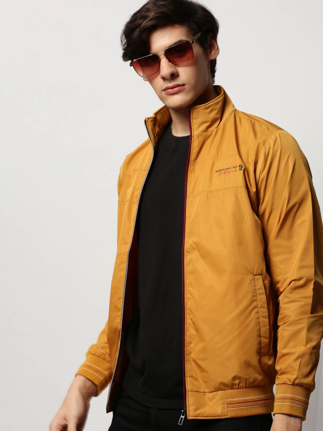 

SHOWOFF Mock Collar Windcheater Bomber Jacket, Mustard