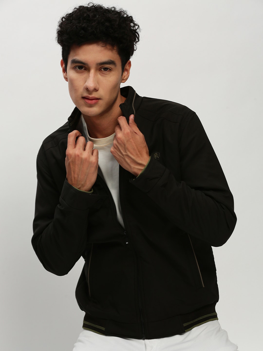 

SHOWOFF Mock Collar Windcheater Bomber Jacket, Olive
