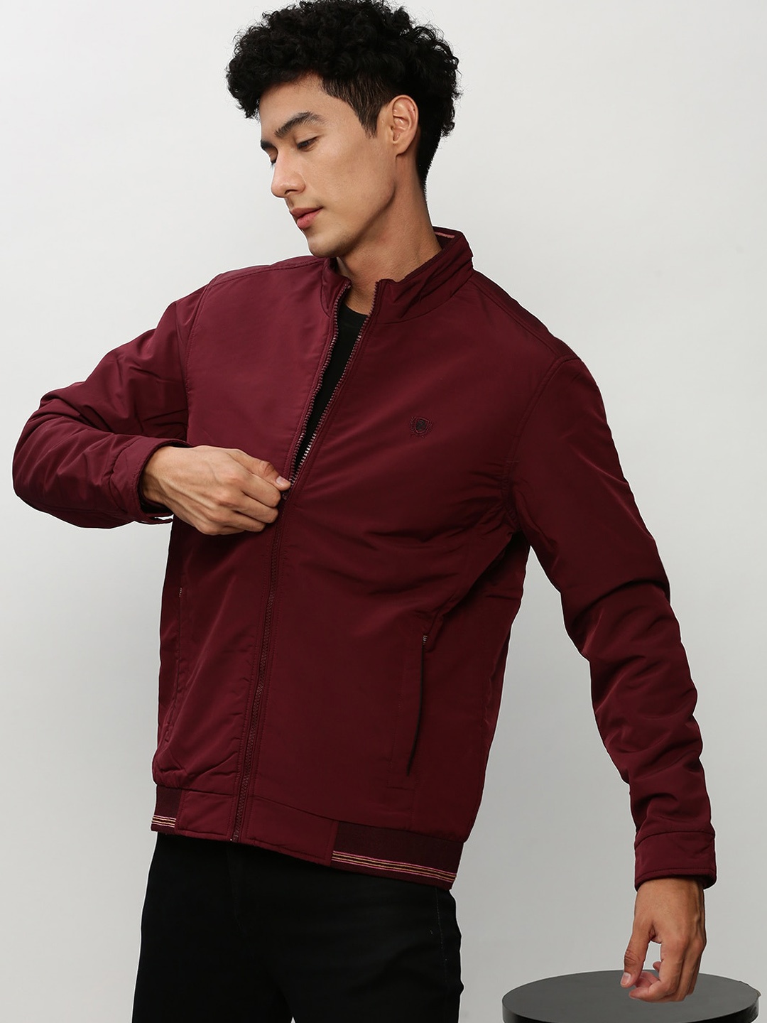 

SHOWOFF Mock Collar Windcheater Bomber Jacket, Maroon