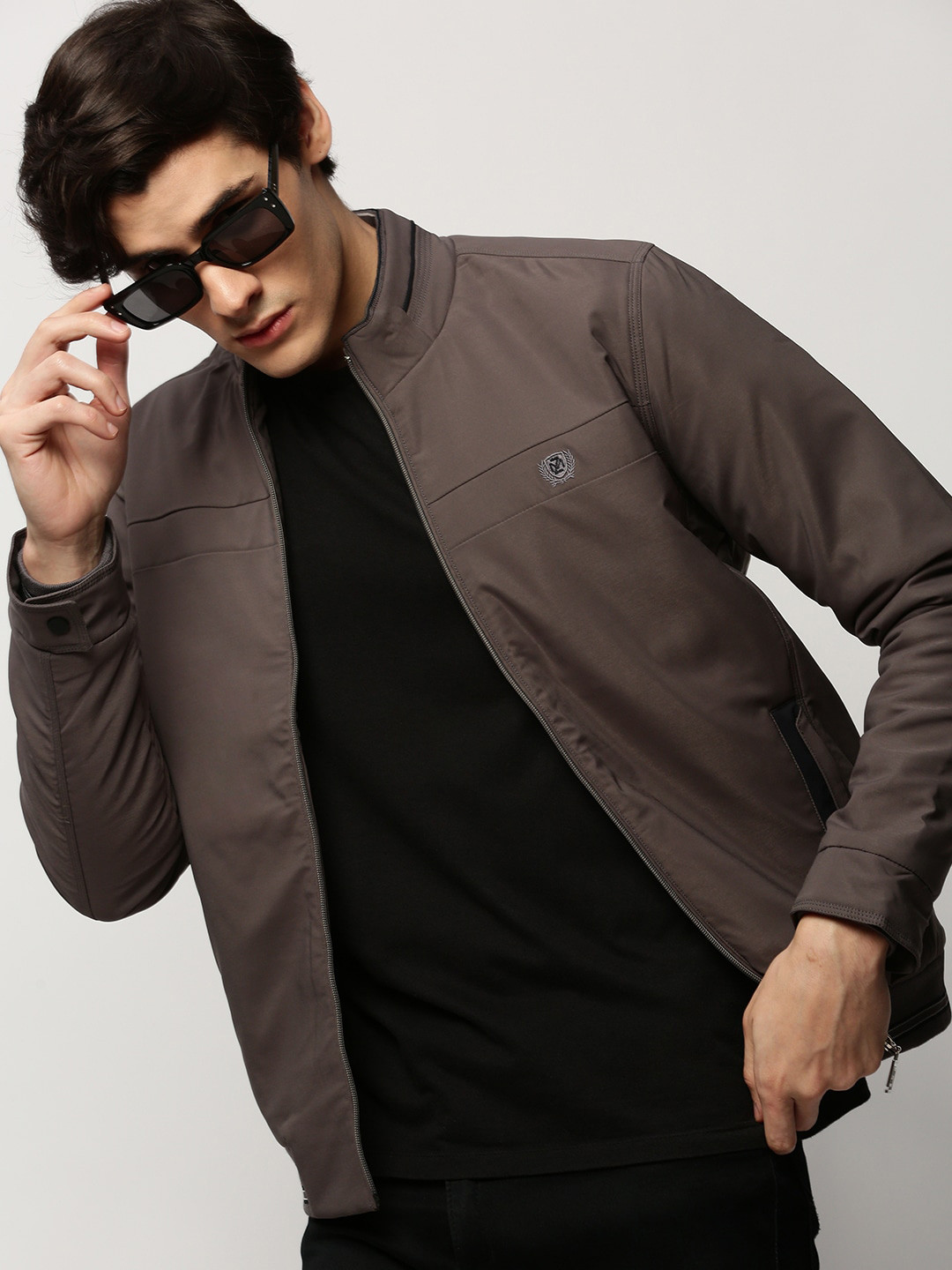 

SHOWOFF Mock Collar Windcheater Bomber Jacket, Grey