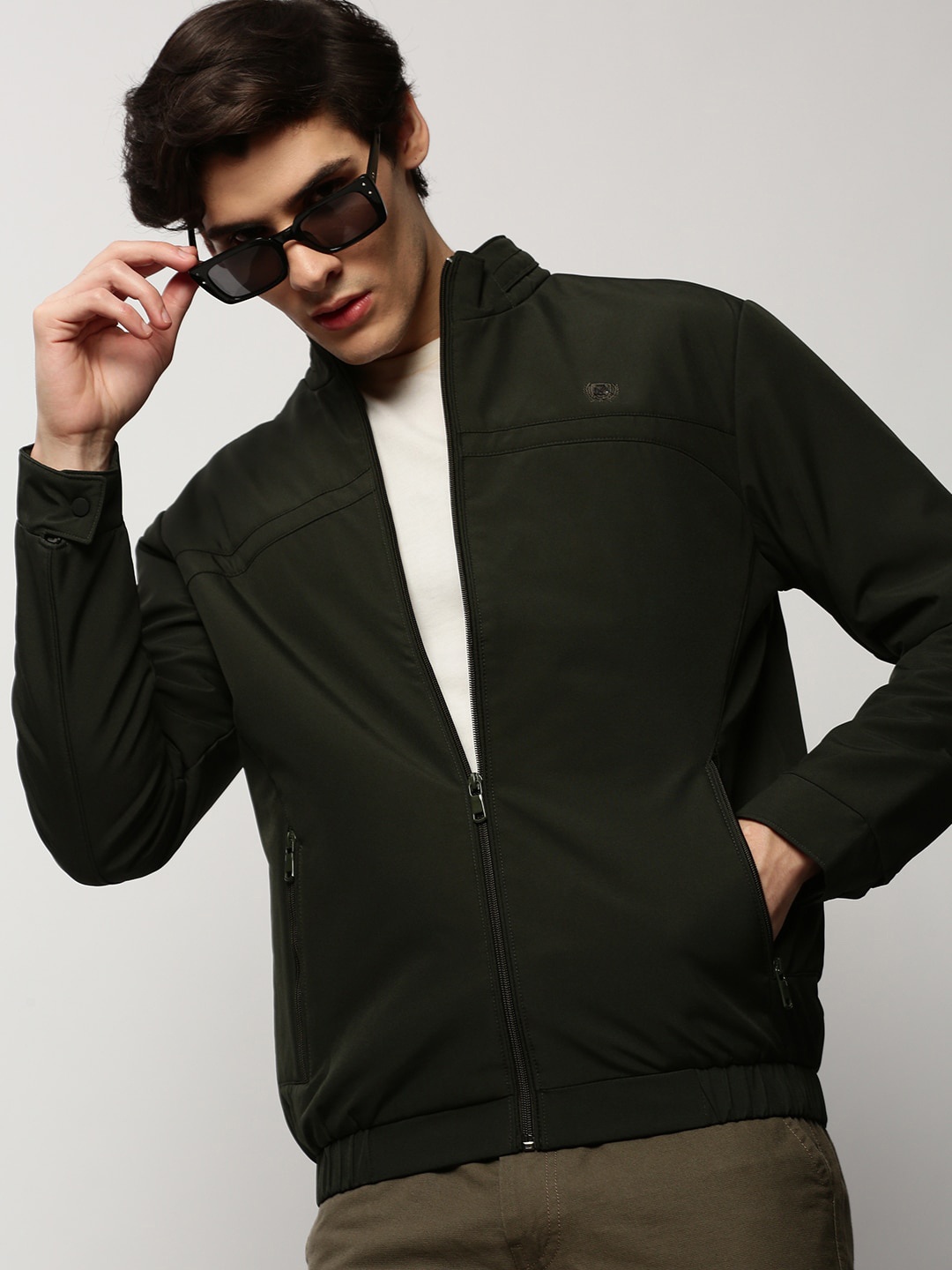 

SHOWOFF Mock Collar Windcheater Bomber Jacket, Olive