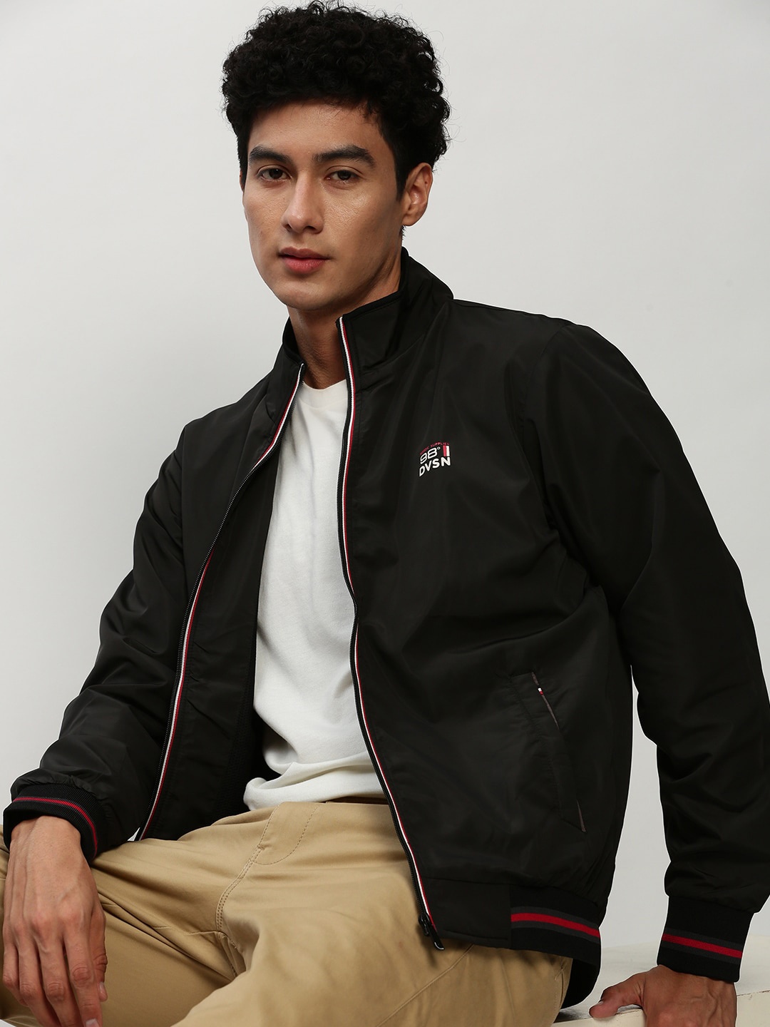 

SHOWOFF Mock Collar Zip Detail Bomber Jacket Windcheater, Black