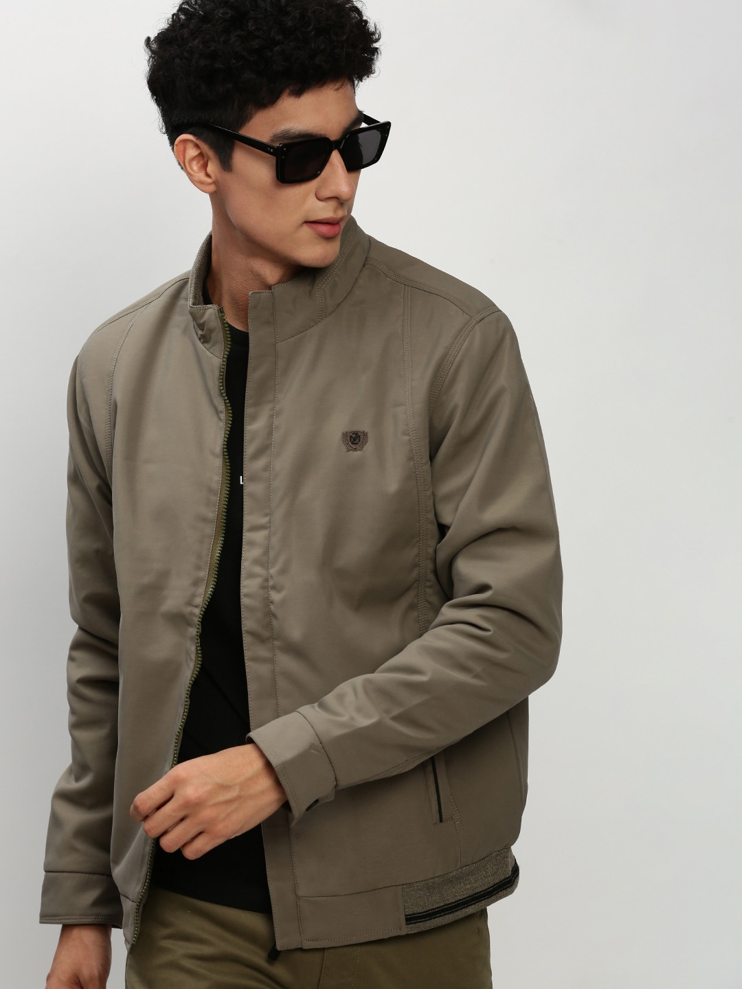 

SHOWOFF Mock Collar Windcheater Bomber Jacket, Khaki