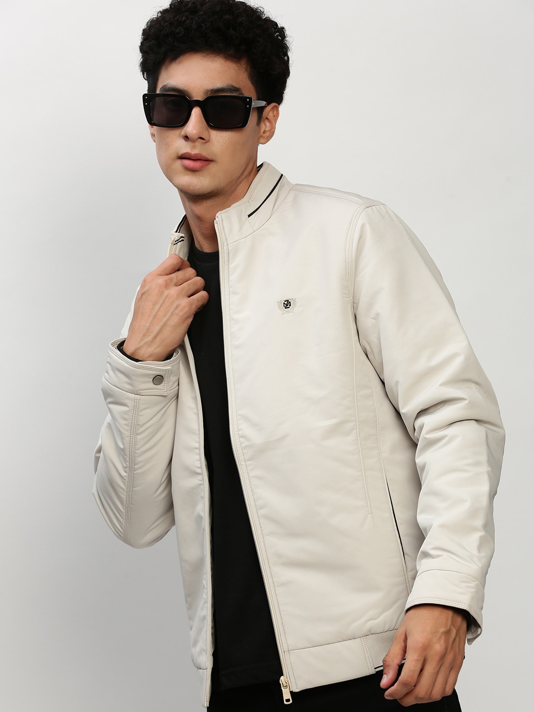 

SHOWOFF Mock Collar Windcheater Bomber Jacket, Cream