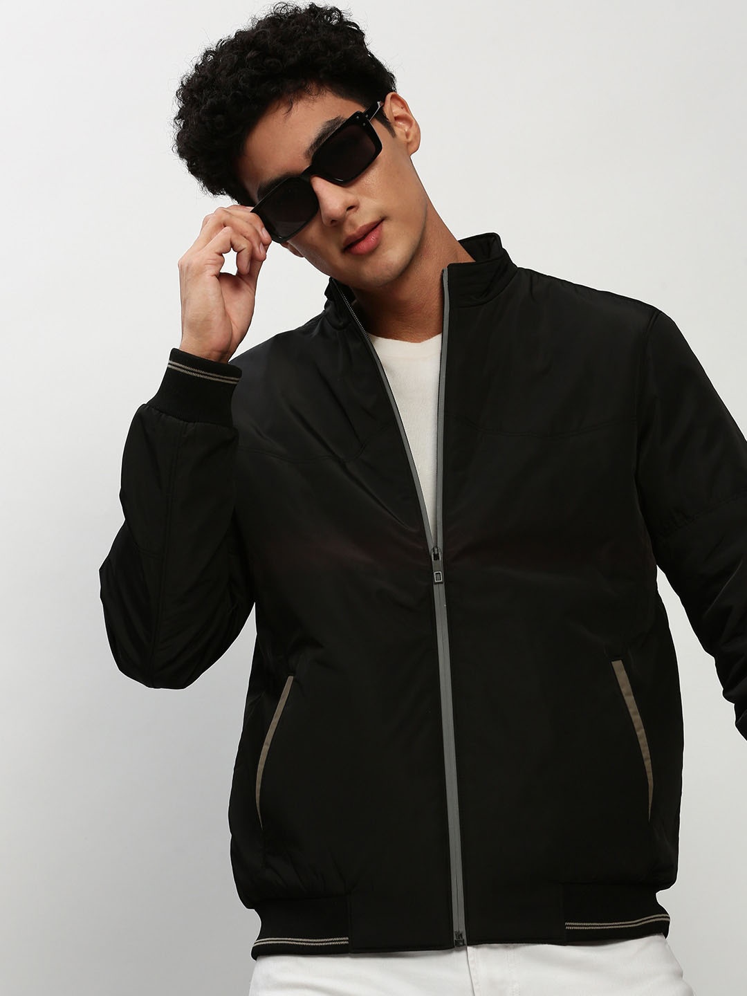 

SHOWOFF Mock Collar Windcheater Bomber Jacket, Black