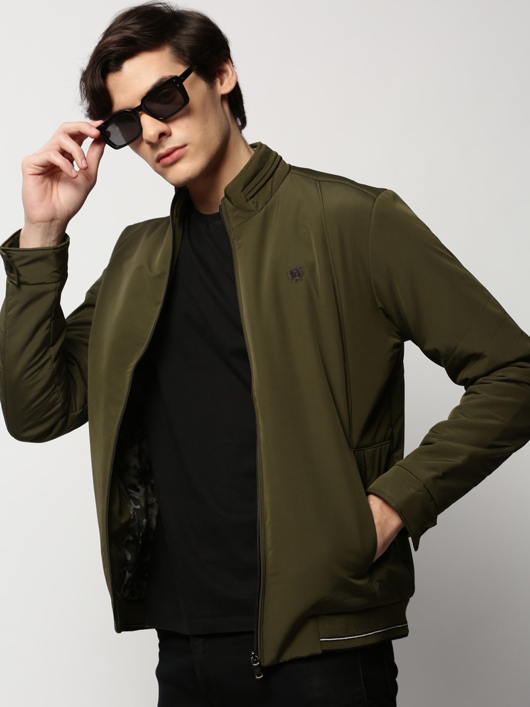 

SHOWOFF Mock Collar Windcheater Bomber Jacket, Olive