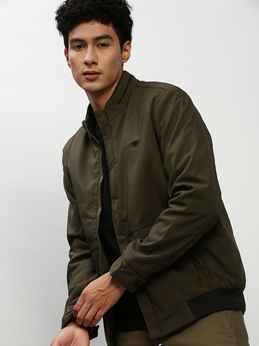 

SHOWOFF Windcheater Stand Collar Taslon Bomber Jacket, Olive