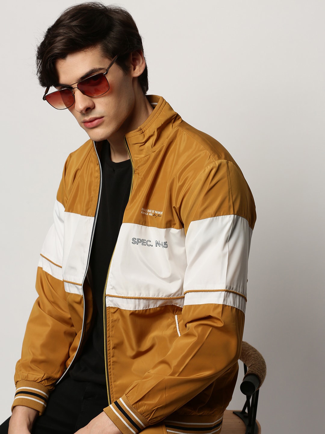 

SHOWOFF Colourblocked Mock Collar Windcheater Bomber Jacket, Mustard