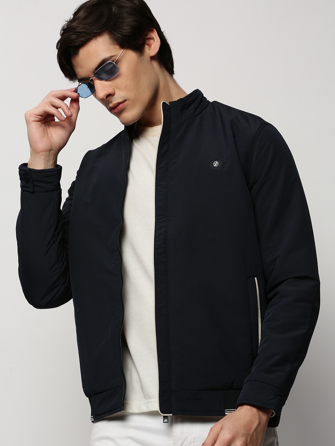 

SHOWOFF Mock Collar Windcheater Bomber Jacket, Navy blue