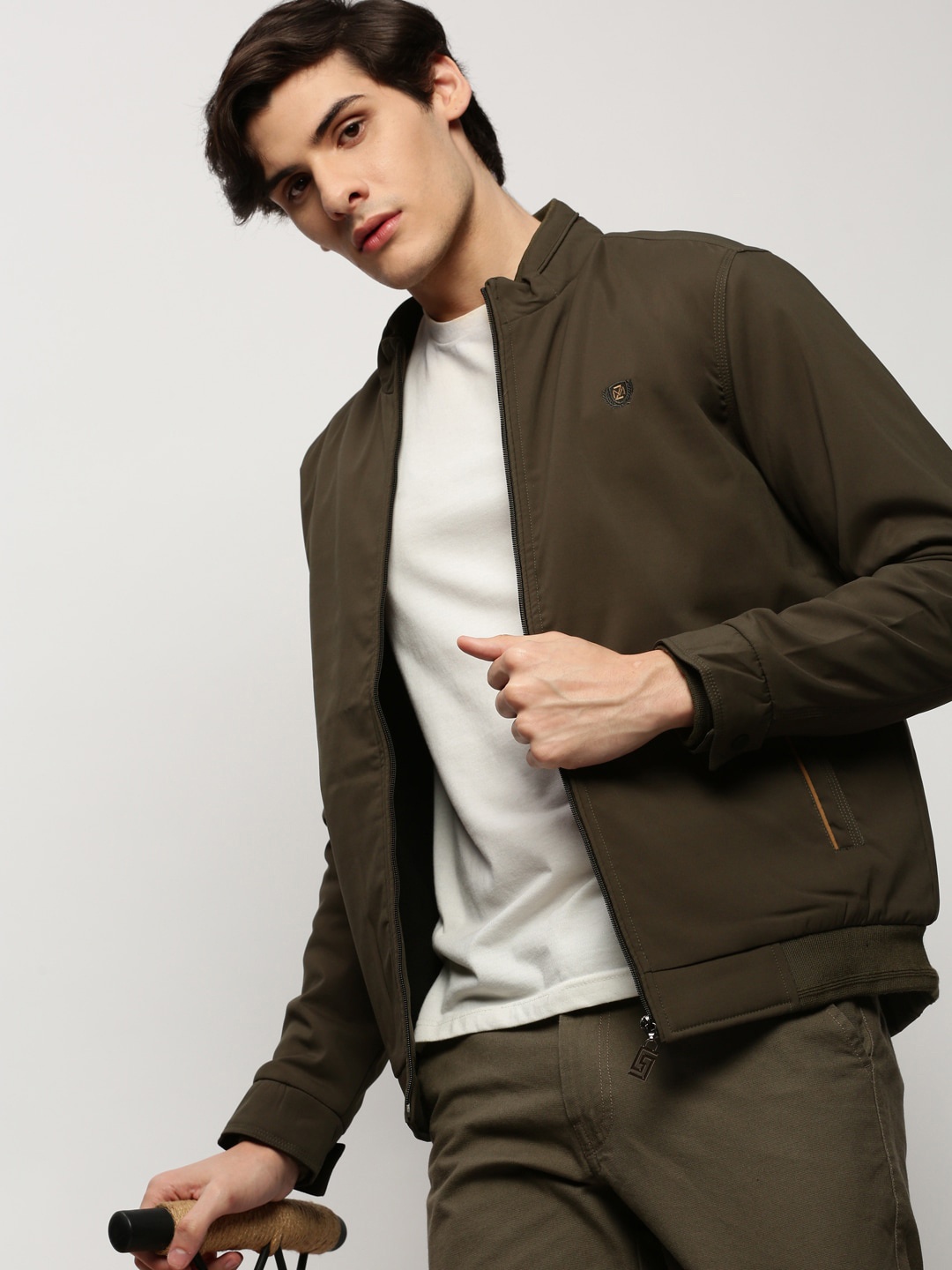 

SHOWOFF Mock Collar Windcheater Bomber Jacket, Olive