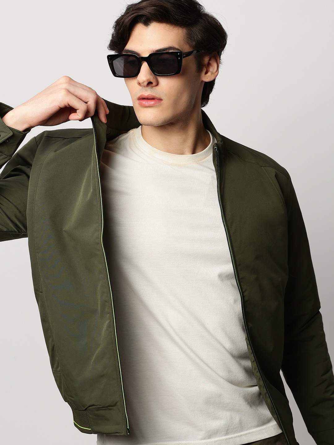 

SHOWOFF Mock Collar Windcheater Bomber Jacket, Olive