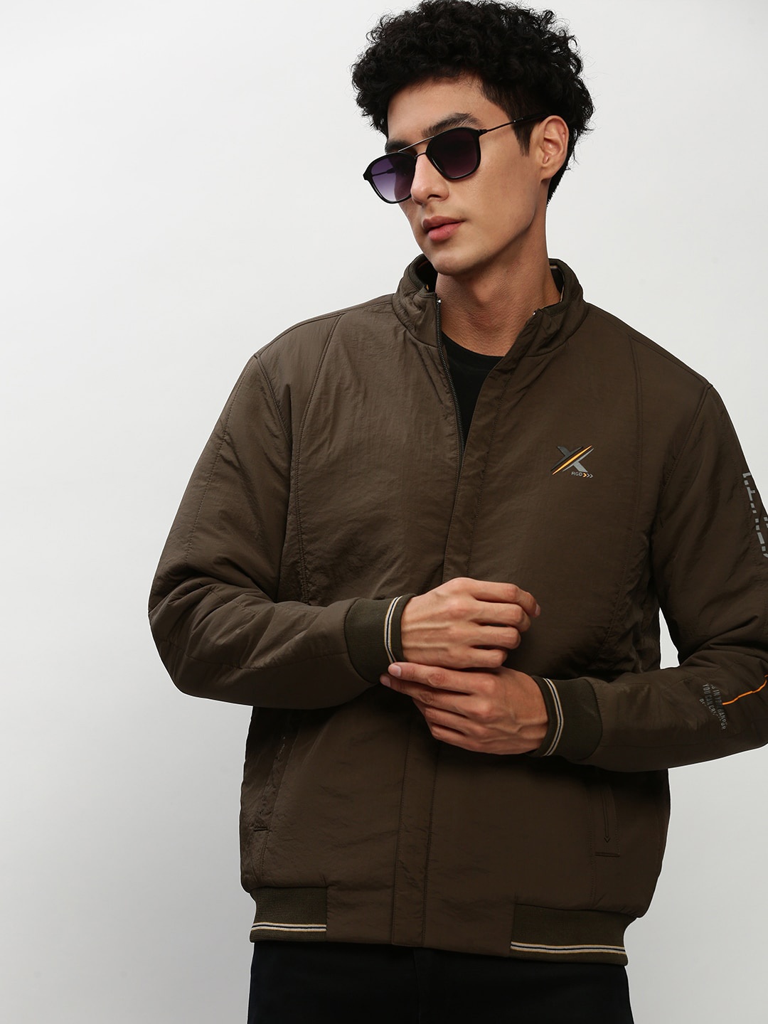 

SHOWOFF Mock Collar Windcheater Taslon Bomber Jacket, Olive