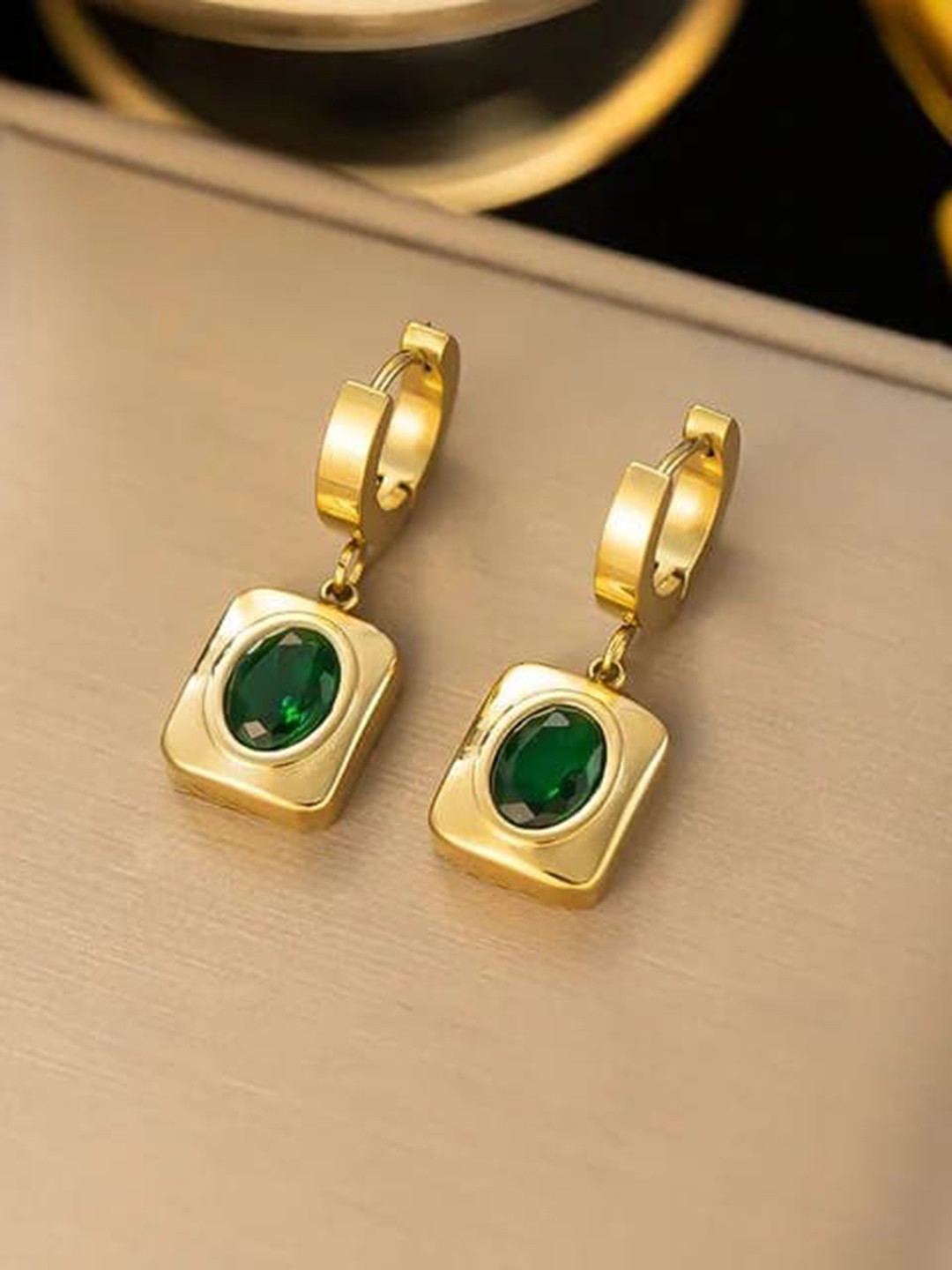 

KRYSTALZ Gold Plated Rhinestone Geometric Drop Earrings