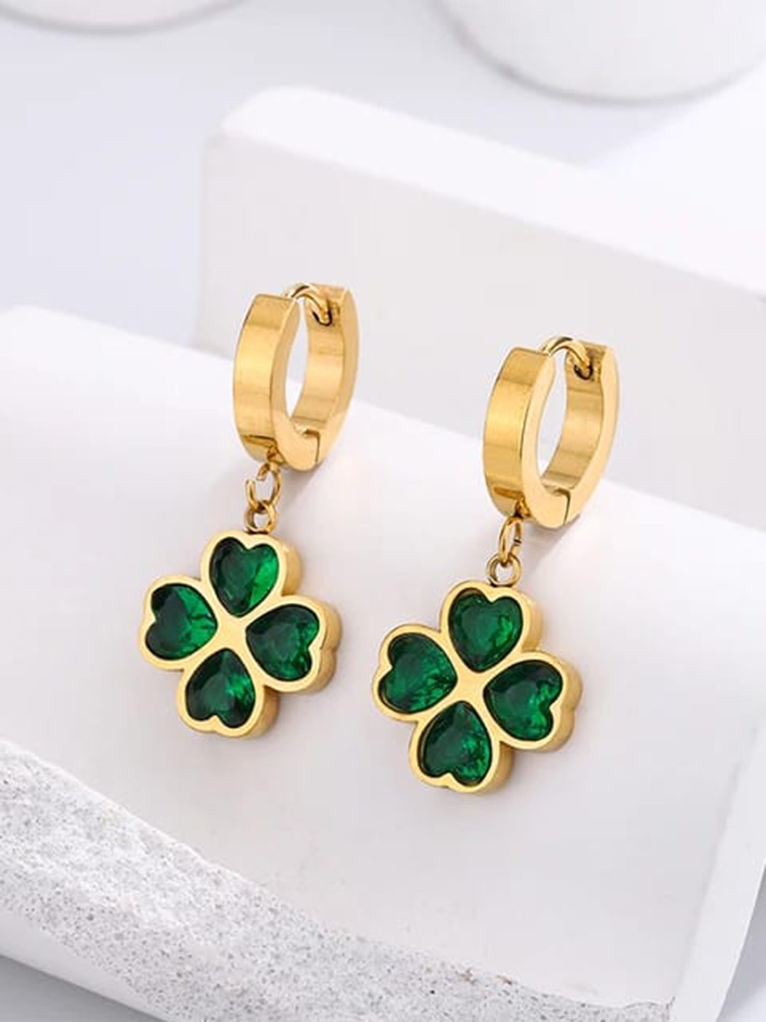 

KRYSTALZ Gold Plated Agate Leaf Shaped Drop Earrings