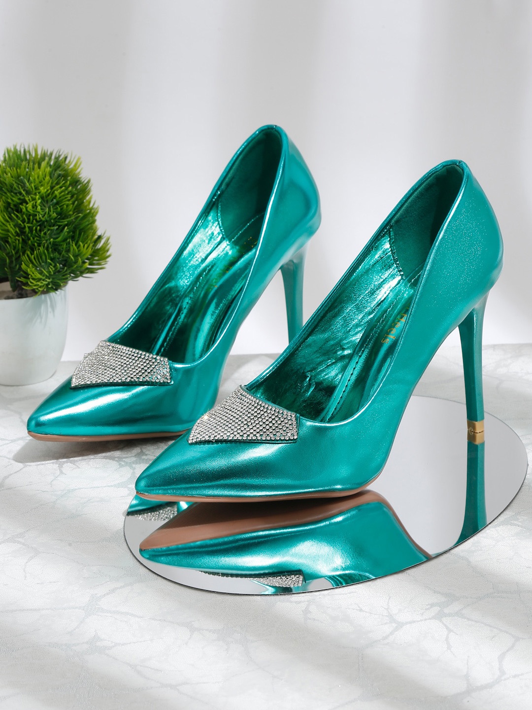 

Flat n Heels Pointed Toe Embellished Party Stiletto Pumps, Green