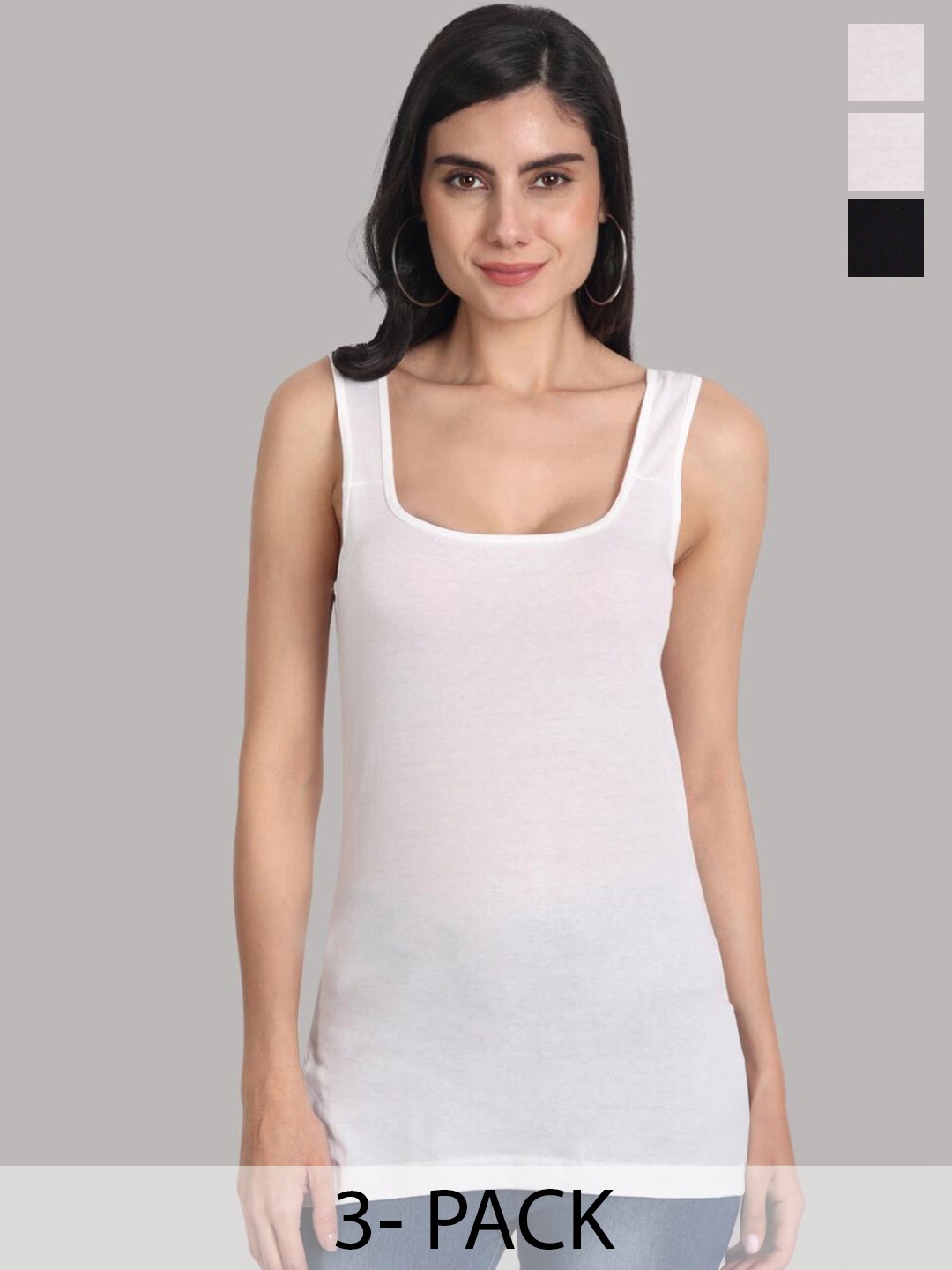 

Aimly Pack Of 3 Cotton Longline Camisoles, White
