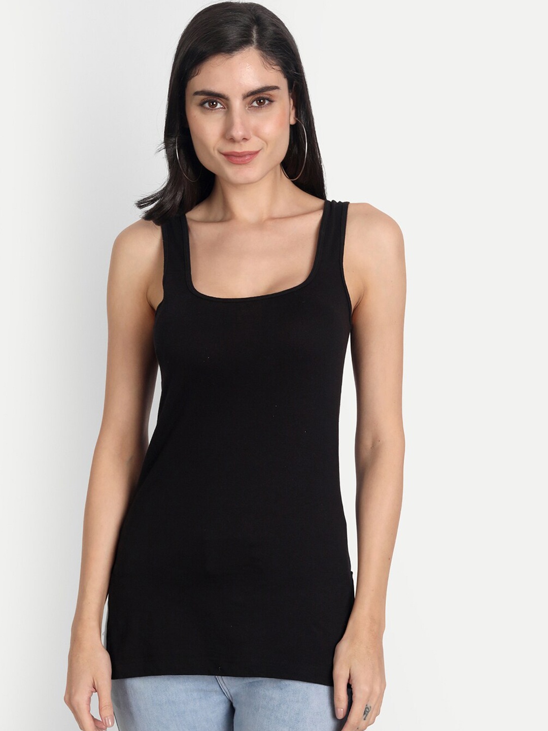 

Aimly Cotton Longline Camisole, Black