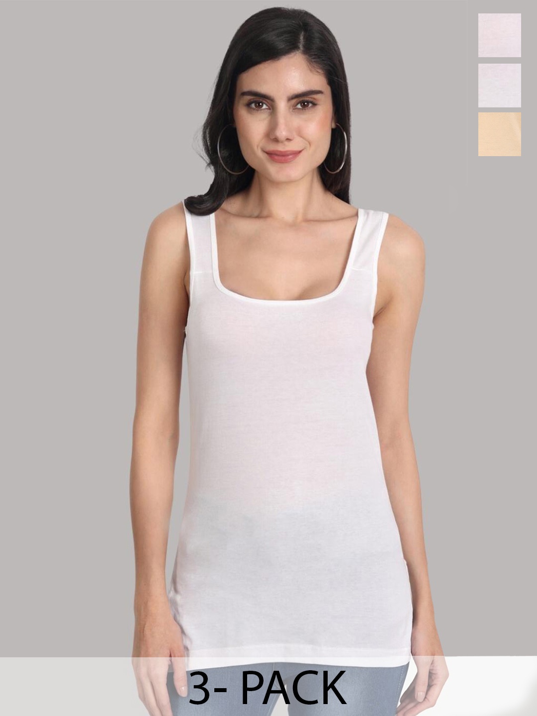 

Aimly Pack Of 3 Cotton Longline Camisoles, White