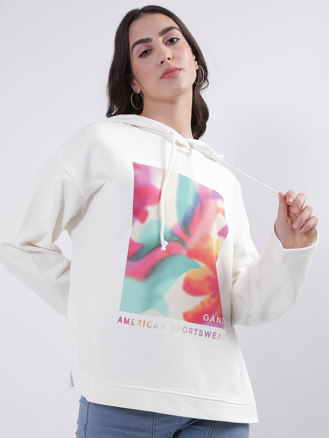 

GANT Relaxed Fit Graphic Print Hooded Pullover, White
