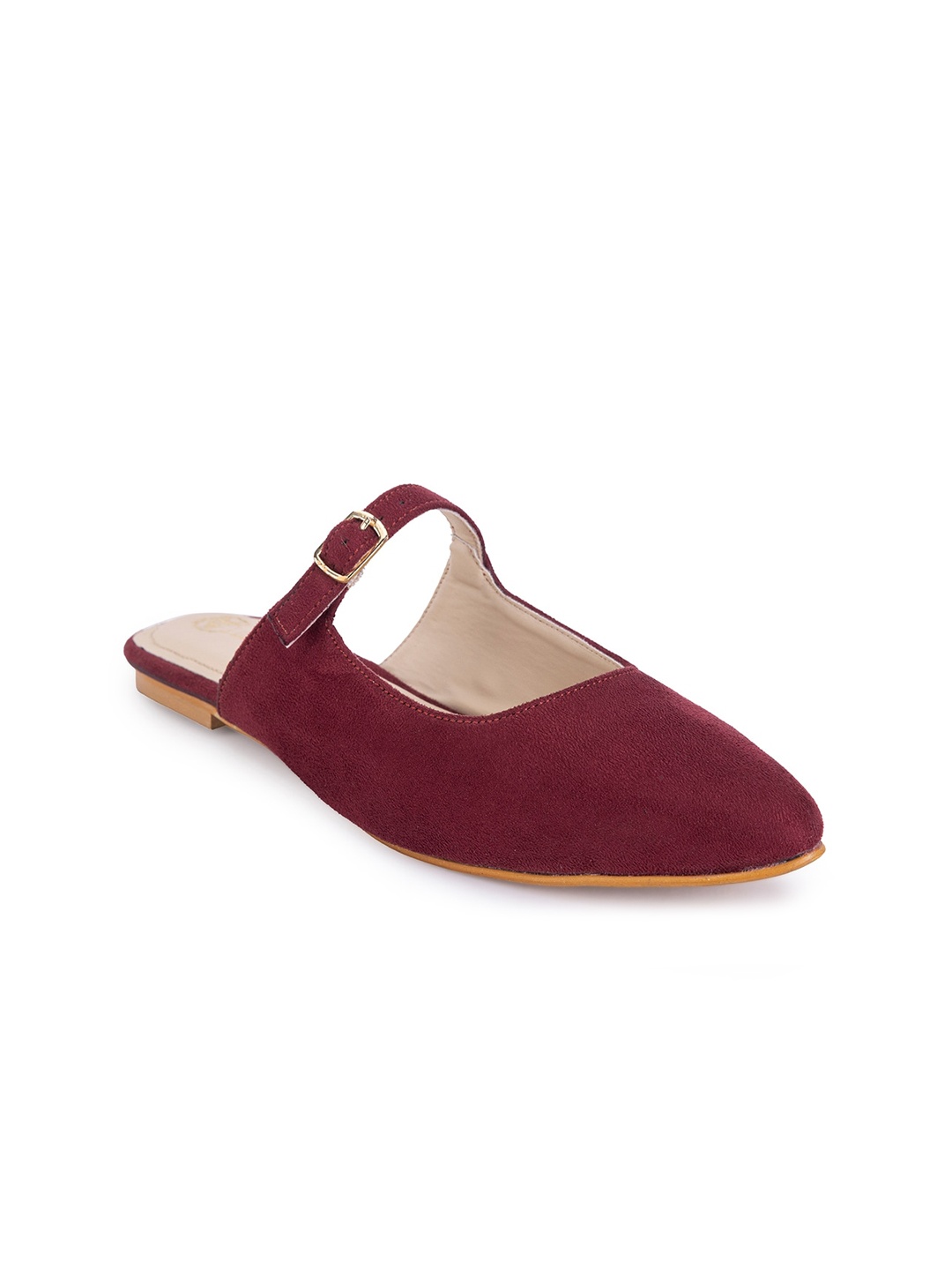 

BEAVER Pointed Toe Mules With Buckles Detail, Maroon