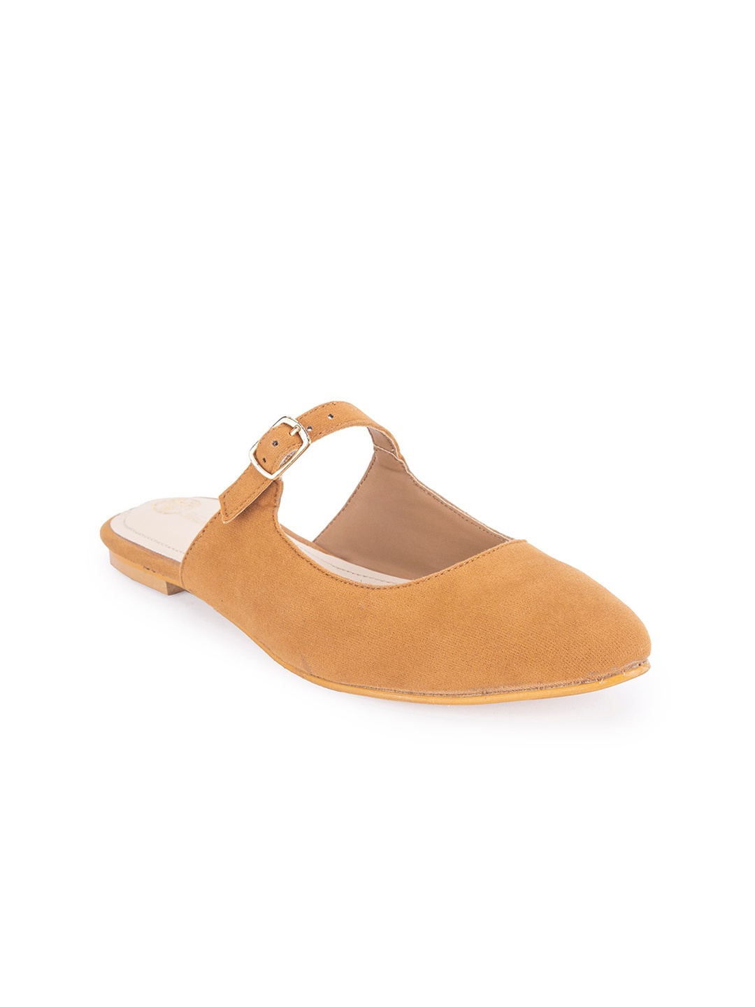 

BEAVER Pointed Toe Mules With Buckles Detail, Tan