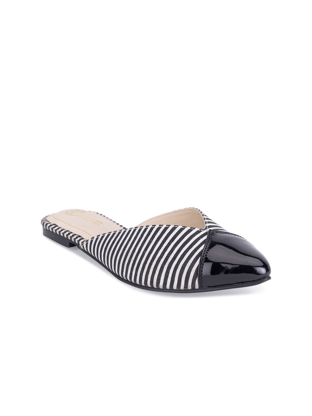 

BEAVER Striped Pointed Toe Mules, Black